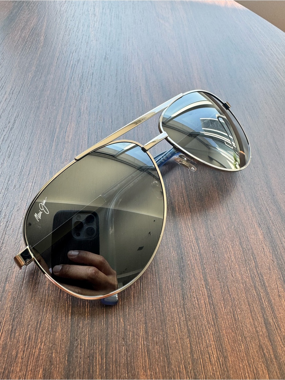 Maui Jim Silver Aviator Sunglasses with Dark Lenses